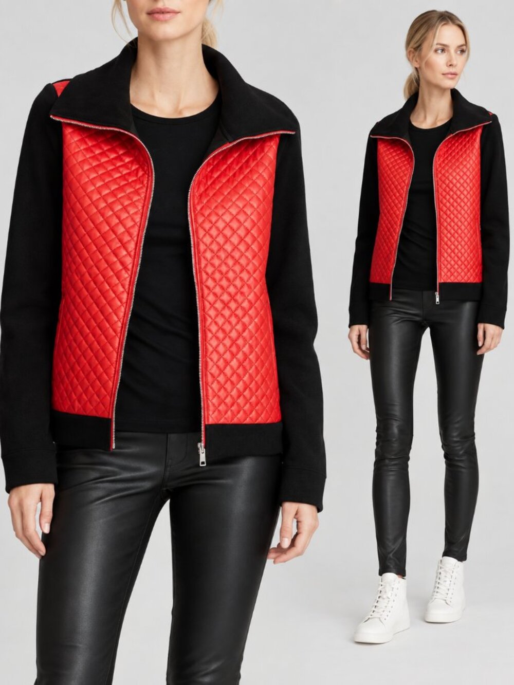 Lauren Ralph Lauren Women’s XL Red Black Quilted Full Zip Jacket Retail $125